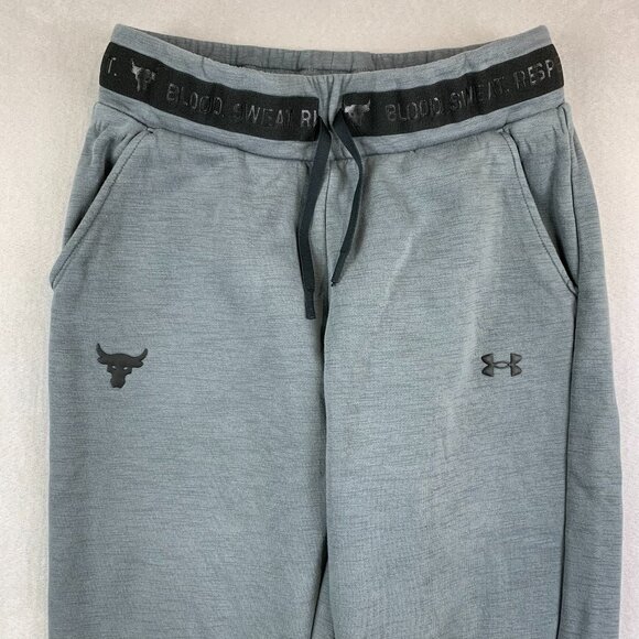 Under Armour Project Rock Mens Sweatpants Small Gray Joggers Tapered Brahma Bull - Picture 2 of 15